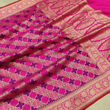 Pink colour Pure Katan silk handwoven banarasi saree