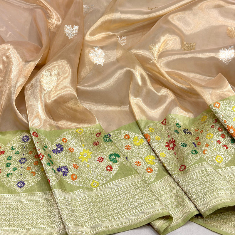 Golden colour pure tissue handwoven banarasi saree