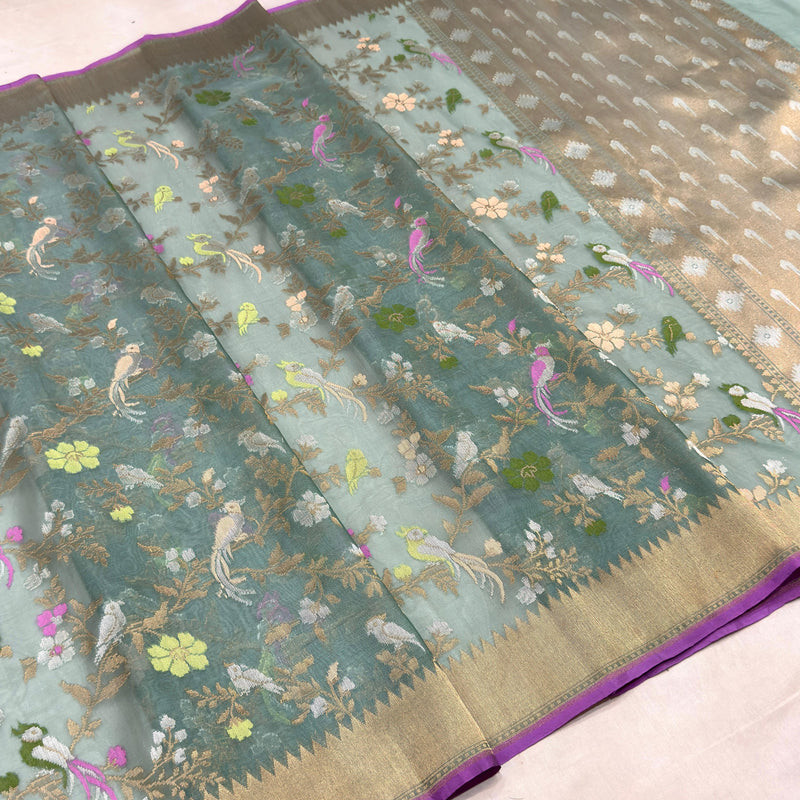 Pure Kora handwoven Banarasi saree