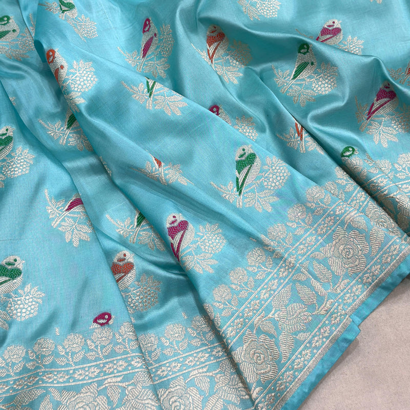 Sky Blue colour pure katan silk Handwoven banarasi saree