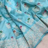 Sky Blue colour pure katan silk Handwoven banarasi saree