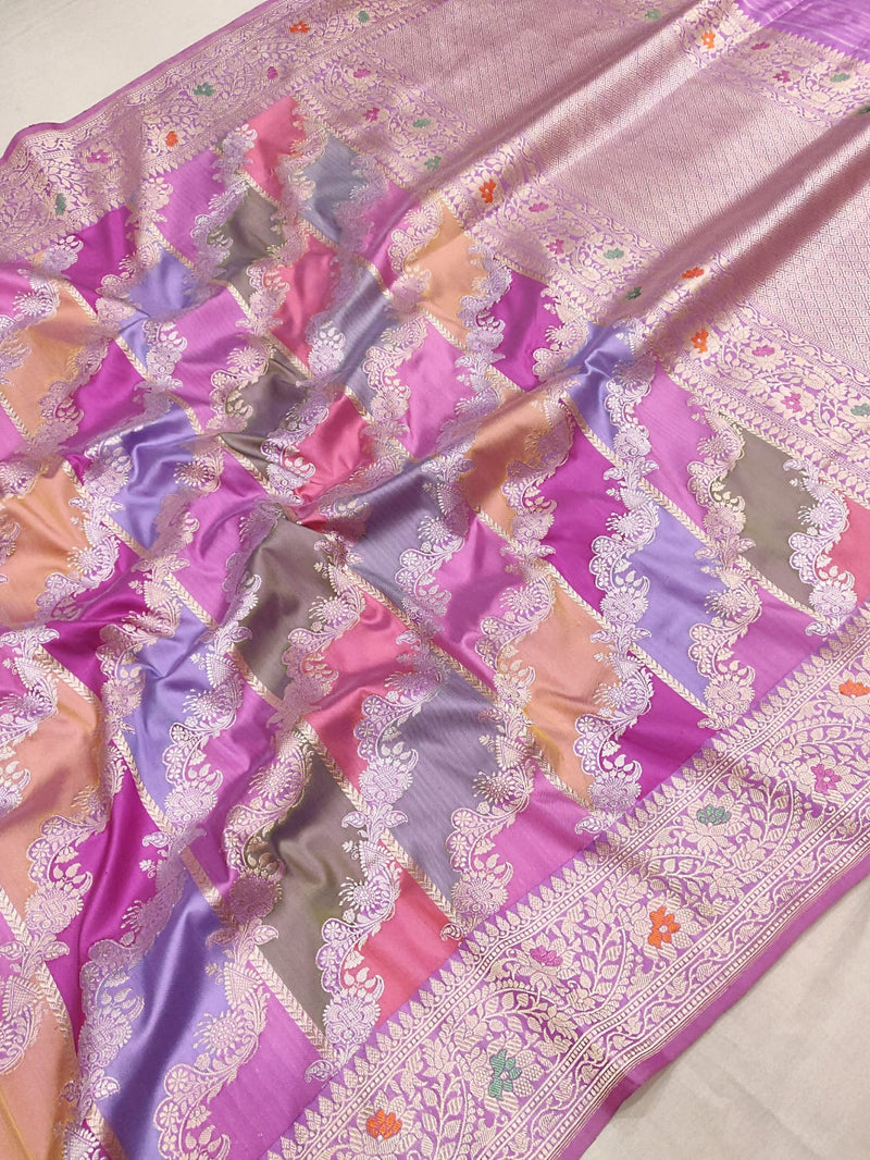 Multicolor  Pure Katan Silk Handwoven Banarasi Rangkat Saree