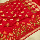 Red colour Pure Katan Silk Handwoven Banarasi Saree