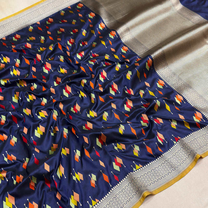 Nevi blue colour pure katan silk handwoven banarasi saree