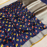 Nevi blue colour pure katan silk handwoven banarasi saree
