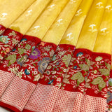 Yellow colour pure tissue Handwoven Banarasi Saree