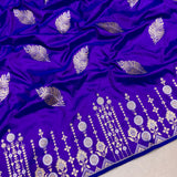 Royal blue dual shade pure katan silk Handwoven banarasi saree