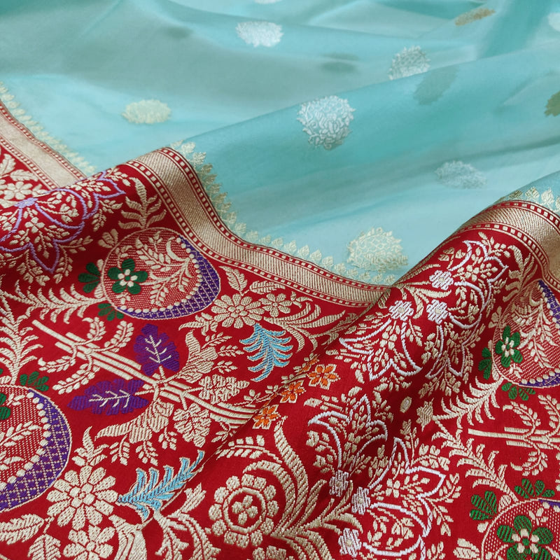 Sky Blue Color Pure Kora Silk Handwoven Banarasi Saree