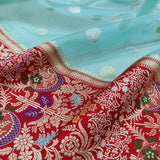 Sky Blue Color Pure Kora Silk Handwoven Banarasi Saree