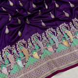 Purple colour pure katan silk Handwoven banarasi saree