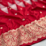 Red colour pure katan silk Handwoven banarasi saree
