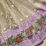 Grey Colour Pure Tissue Silk Handwoven Banarasi Saree
