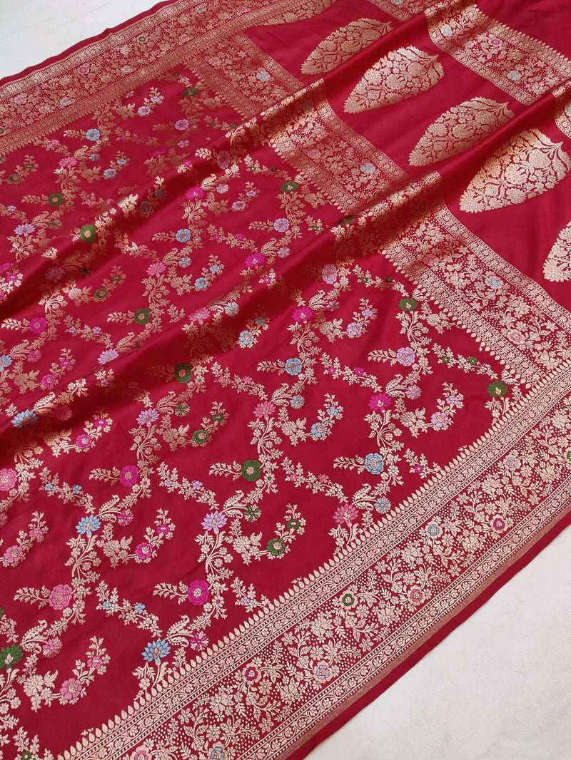 Maroon colour Pure Katan Silk Handwoven Banarasi Saree