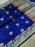 Royal blue Colour Pure Katan Silk Handwoven Banarasi Saree