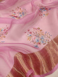 Pink colour Pure Kora Silk Handwoven Banarasi Saree