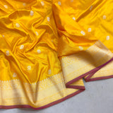 Yellow colour pure katan silk handwoven banarasi saree