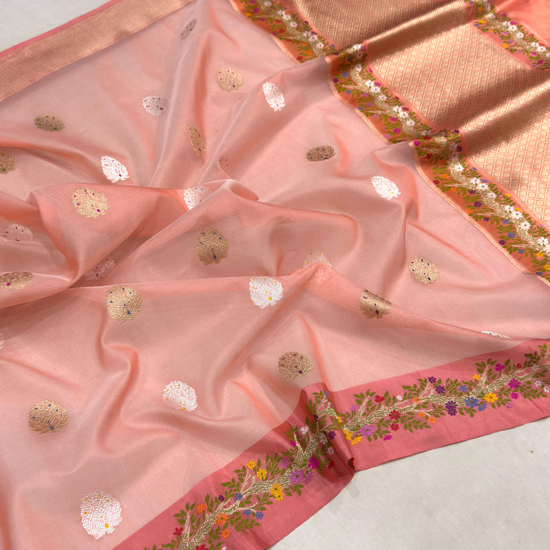 Pure Kora handwoven Banarasi saree