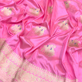 Pink colour pure katan silk handwoven banarasi saree