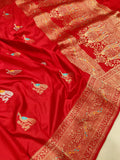 Red colour pure Katan Silk Handwoven Banarasi Saree