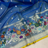Peacock colour pure kora jamdani Handwoven banarasi saree