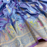 Dual Shade Pure Katan Silk Handwoven Banarasi Saree