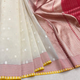 Off White colour pure kora Handwoven Banarasi saree