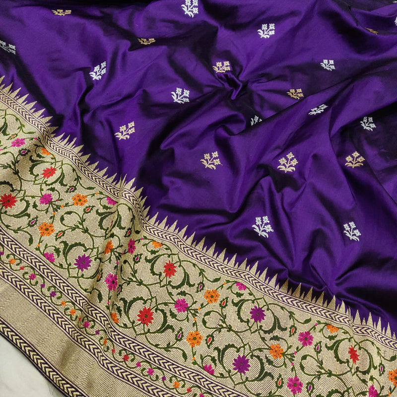 Purple Color Pure Katan Silk Handwoven Banarasi Saree