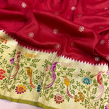 Red colour pure tussar handwoven Banarasi saree