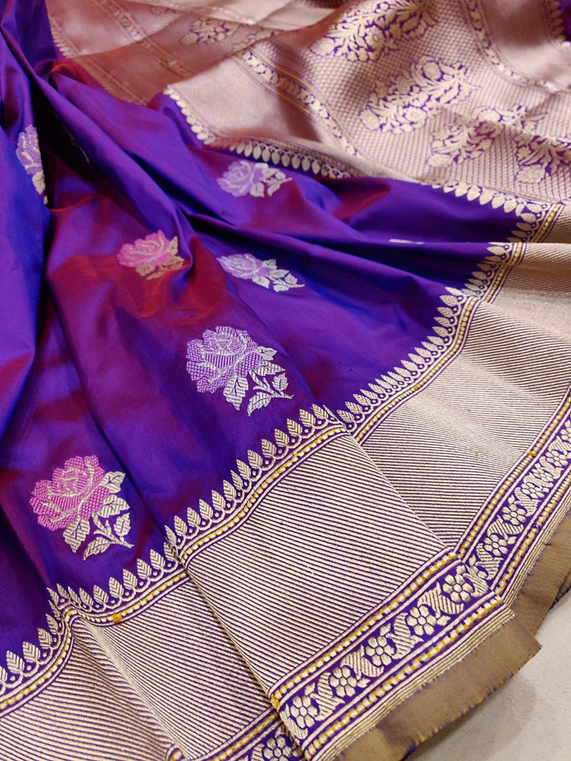 Dual Shade Pure Katan Silk Handwoven Banarasi Saree