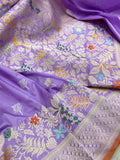 Lavender colour pure katan silk Handwoven banarasi saree