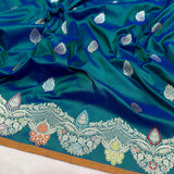 Peacock colour pure katan silk Handwoven banarasi saree