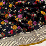 Black colour pure katan silk handwoven banarasi saree