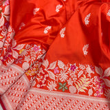 Orange colour pure katan silk Handwoven banarasi saree
