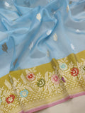 Sky Blue Colour Pure Kora Silk Handwoven Banarasi Saree