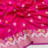 Pink colour pure katan silk Handwoven banarasi saree