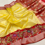 Yellow colour pure tissue Handwoven Banarasi Saree