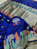 Royal blue Colour Pure Katan Silk Handwoven Banarasi Saree