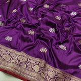 Purple colour pure katan silk Handwoven banarasi saree
