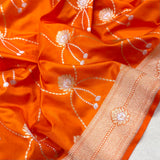 Orange colour pure katan silk handwoven banarasi saree