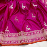 Rani pink colour pure katan silk Handwoven banarasi saree