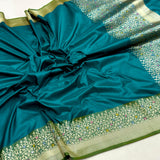 Peacock green colour pure katan silk Handwoven banarasi saree