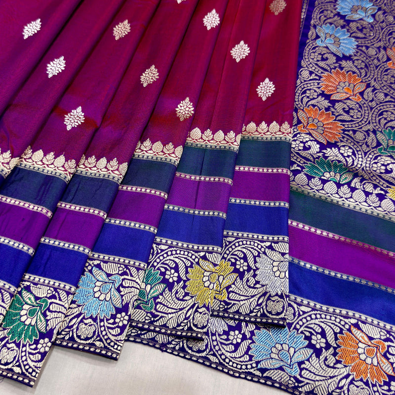 Dual shade pure katan silk Handwoven banarasi saree