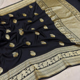 Black colour pure Mashru Silk Handwoven banarasi saree