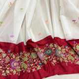 White colour pure kora Handwoven Banarasi saree