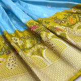 Sky Blue colour pure katan silk Handwoven banarasi saree
