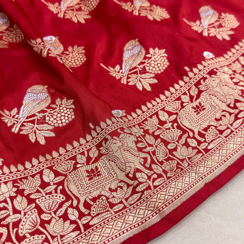 Bridal Red, Pure katan silk Handwoven banarasi saree