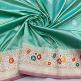 Pastel Green Color Pure Katan Silk Handwoven Banarasi Saree
