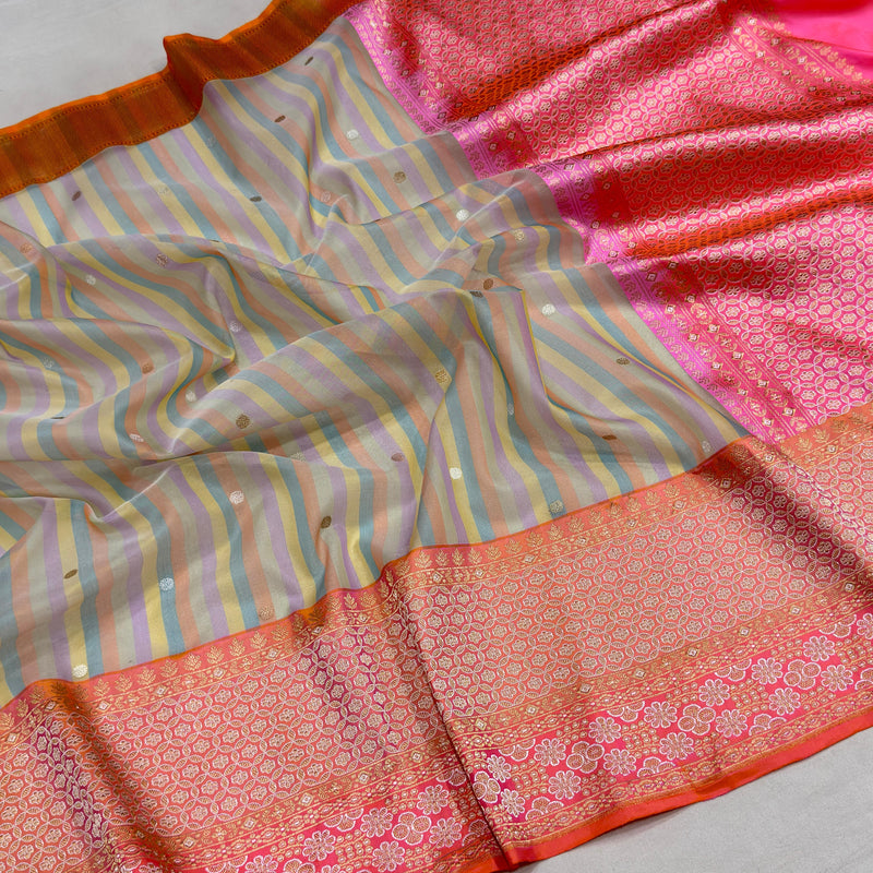 Multicolour kora rangkat handwoven Banarasi saree
