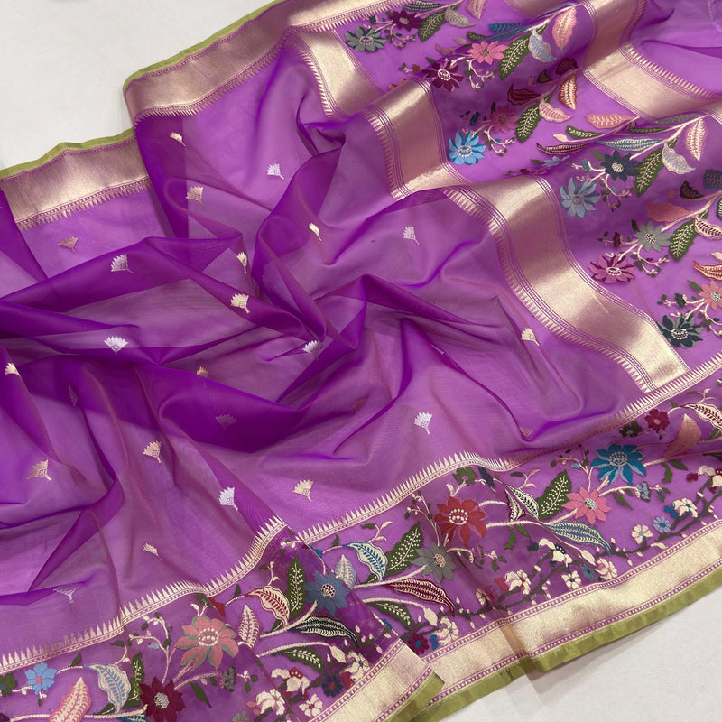 Pure Kora handwoven Banarasi saree