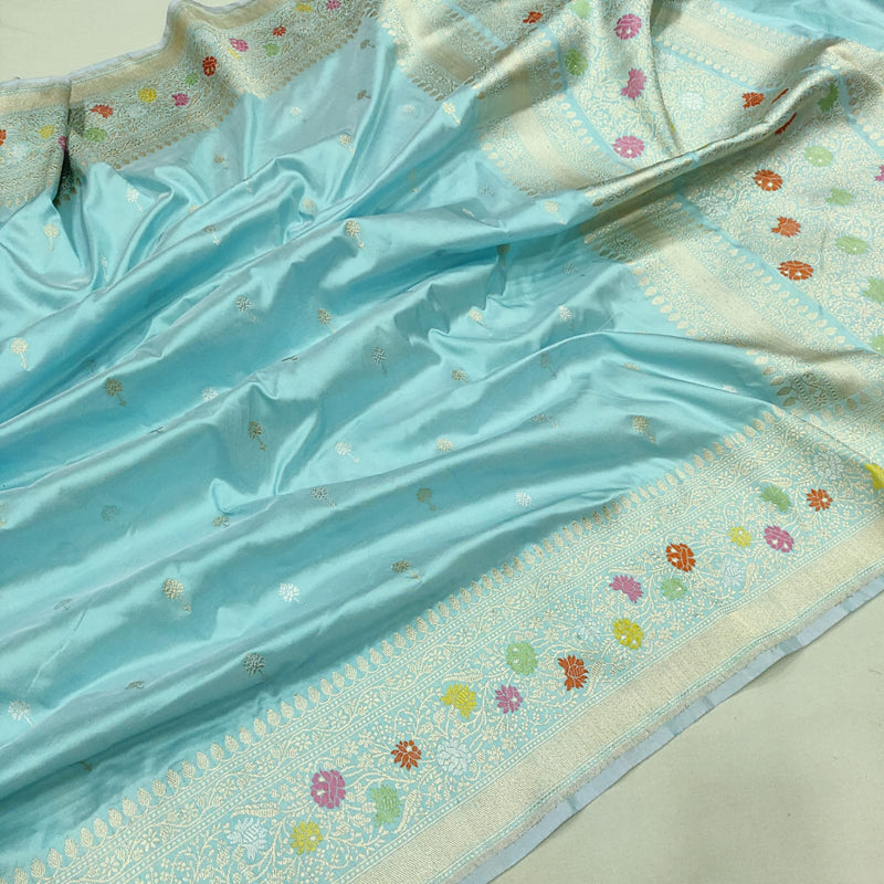 Sky blue Colour Pure Katan Silk Handwoven Banarasi Saree